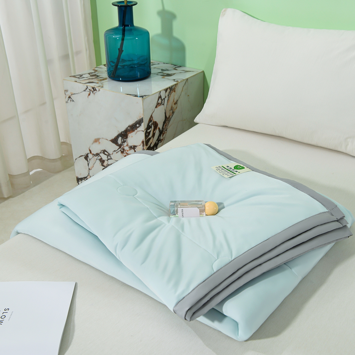 91家纺网 家纺一手货源 找家纺 羽涵家纺 2026新款双感凉感丝夏被夏凉被空调被 青灰蓝