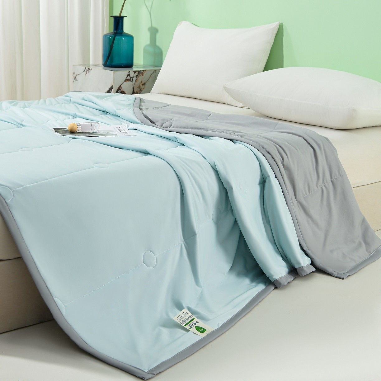 91家纺网 家纺一手货源 找家纺 羽涵家纺 2026新款双感凉感丝夏被夏凉被空调被 青灰蓝