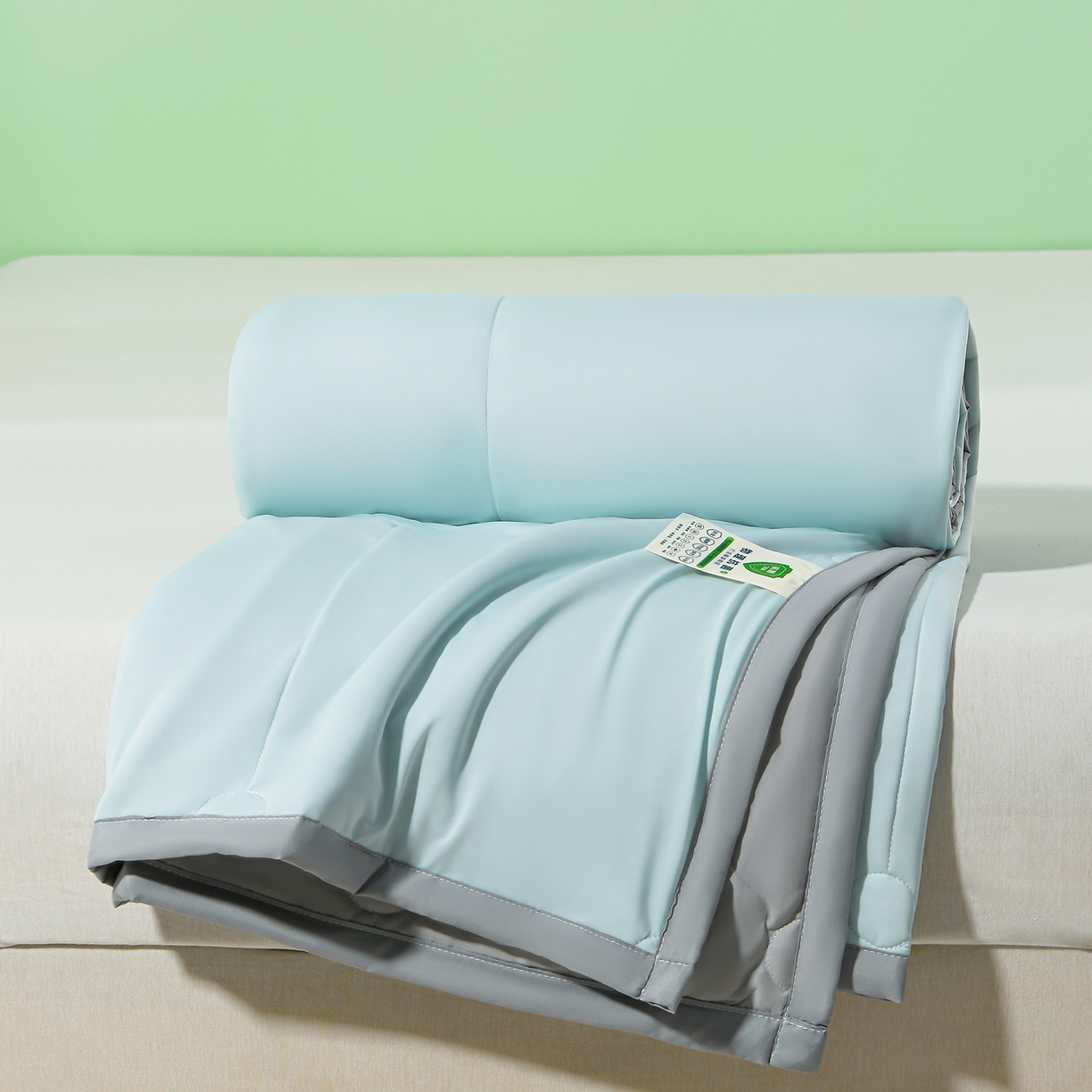 91家纺网 家纺一手货源 找家纺 羽涵家纺 2026新款双感凉感丝夏被夏凉被空调被 青灰蓝