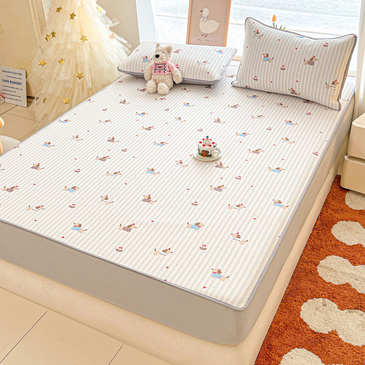 91家纺网 家纺一手货源 找家纺 川悦生活 2026新款凉豆豆斜纹冰丝凉席单品床笠单件床笠 床笠腊肠甜心