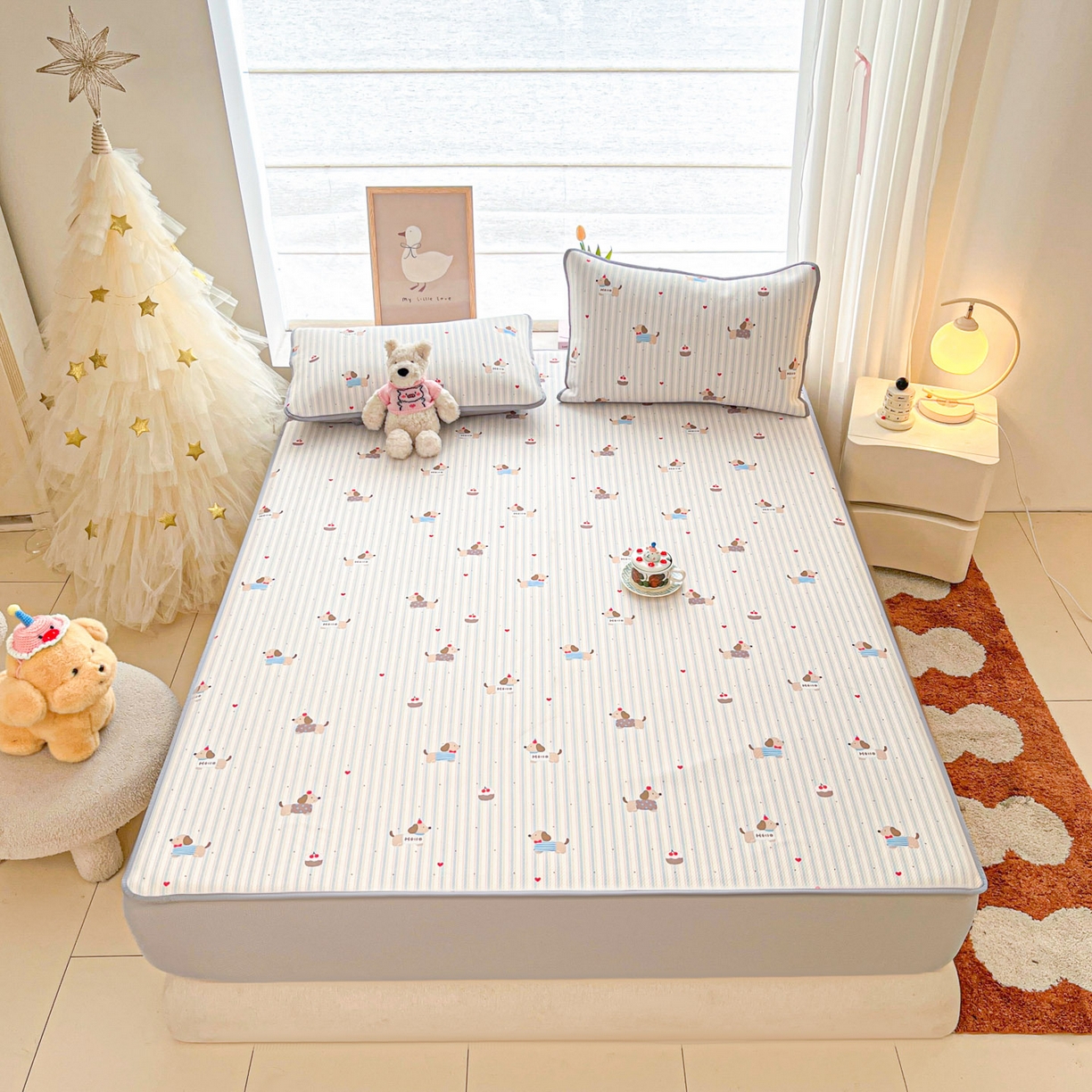 91家纺网 家纺一手货源 找家纺 川悦生活 2026新款凉豆豆斜纹冰丝凉席单品床笠单件床笠 床笠腊肠甜心