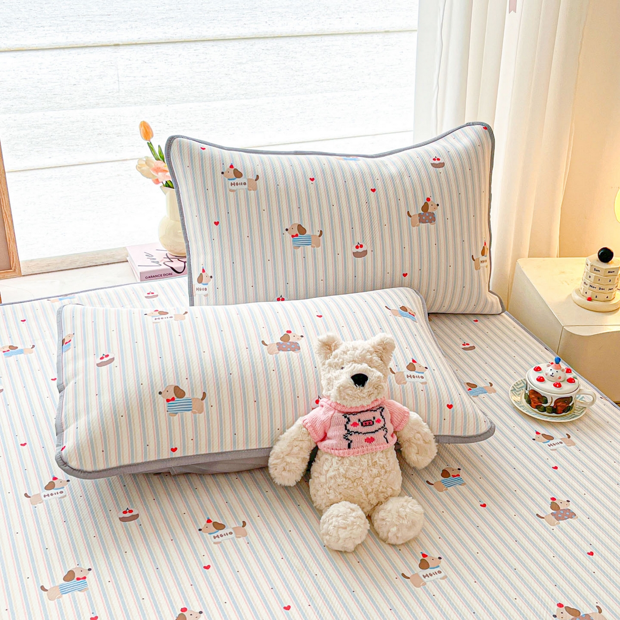 91家纺网 家纺一手货源 找家纺 川悦生活 2026新款凉豆豆斜纹冰丝凉席单品床笠单件床笠 床笠腊肠甜心