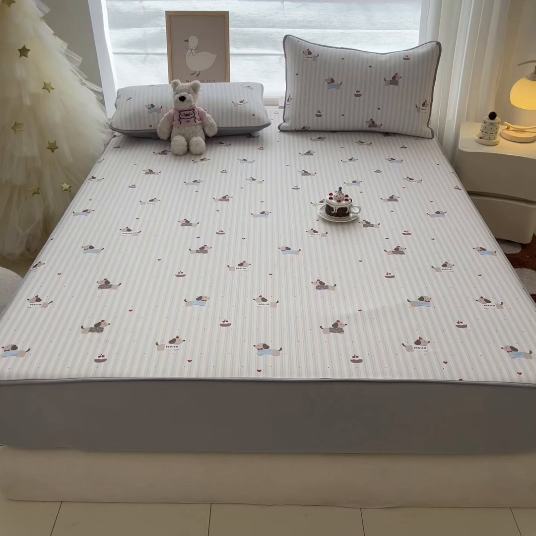 91家纺网 家纺一手货源 找家纺 川悦生活 2026新款凉豆豆斜纹冰丝凉席单品床笠单件床笠 床笠腊肠甜心