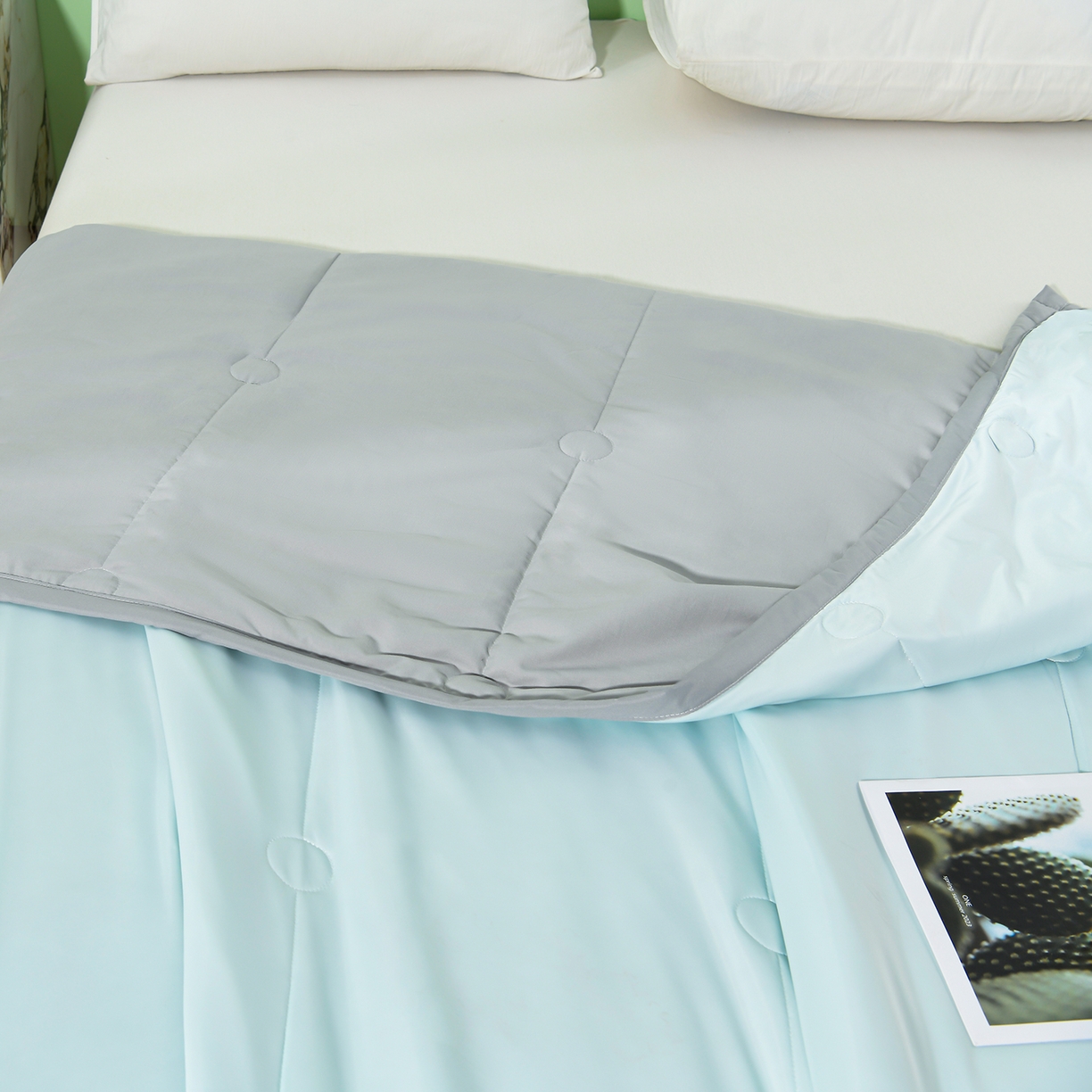 91家纺网 家纺一手货源 找家纺 羽涵家纺 2026新款双感凉感丝夏被夏凉被空调被 青灰蓝