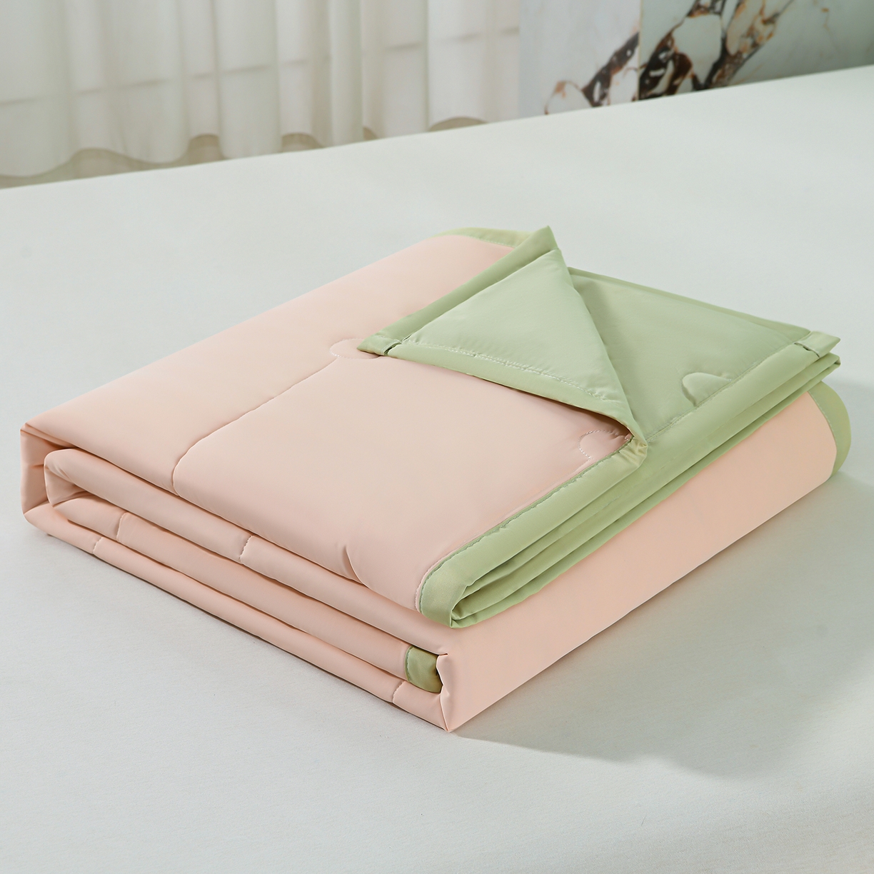 91家纺网 家纺一手货源 找家纺 羽涵家纺 2026新款双感凉感丝夏被夏凉被空调被 青柠粉