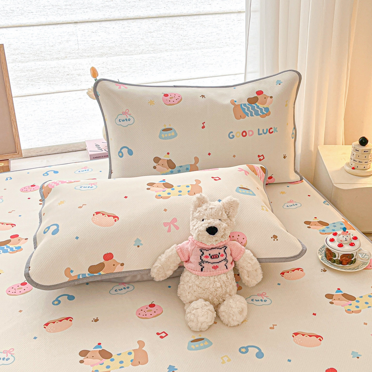 91家纺网 家纺一手货源 找家纺 川悦生活 2026新款凉豆豆斜纹冰丝凉席单品床笠单件床笠 床笠腊肠庄园