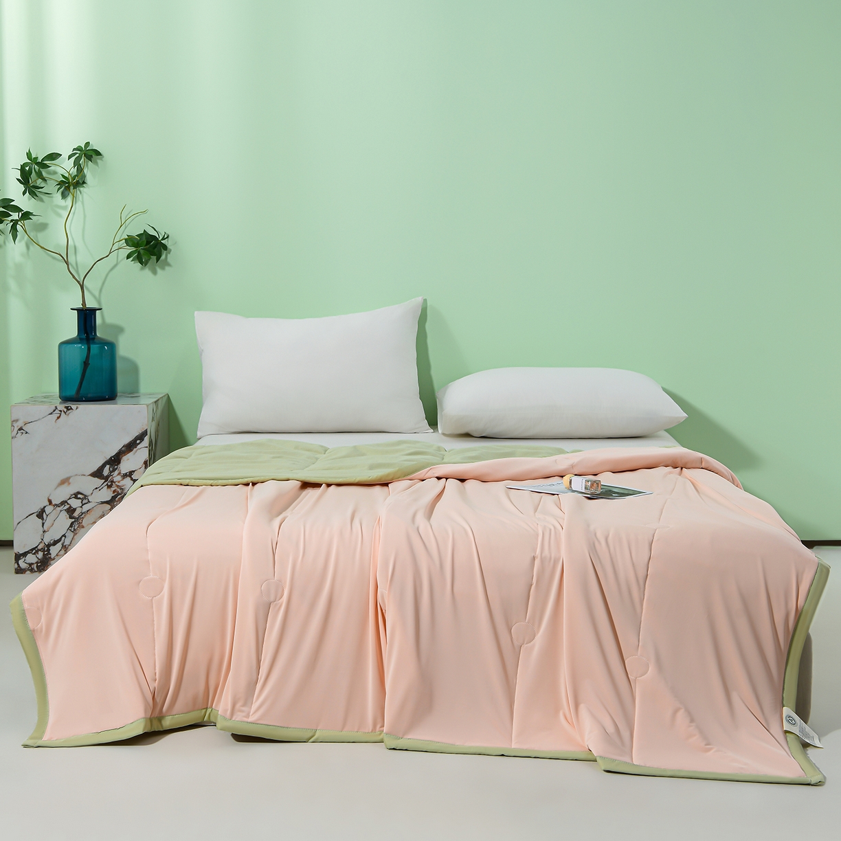 91家纺网 家纺一手货源 找家纺 羽涵家纺 2026新款双感凉感丝夏被夏凉被空调被 青柠粉