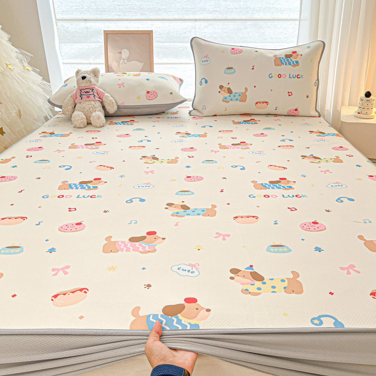 91家纺网 家纺一手货源 找家纺 川悦生活 2026新款凉豆豆斜纹冰丝凉席单品床笠单件床笠 床笠腊肠庄园