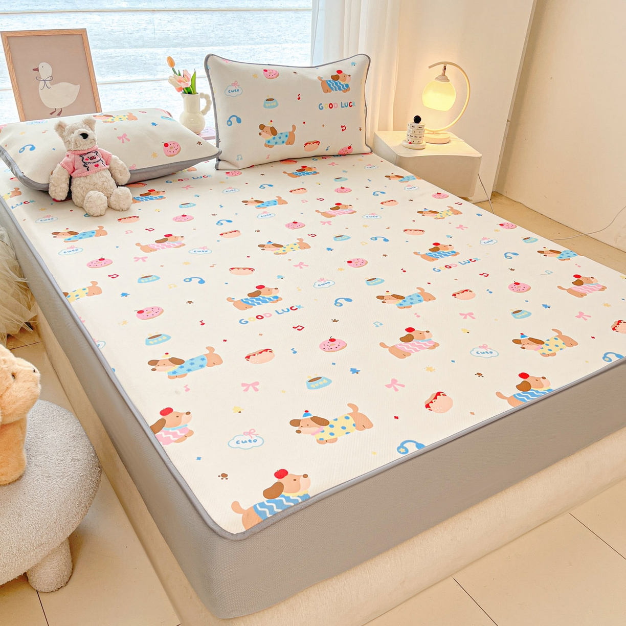 91家纺网 家纺一手货源 找家纺 川悦生活 2026新款凉豆豆斜纹冰丝凉席单品床笠单件床笠 床笠腊肠庄园