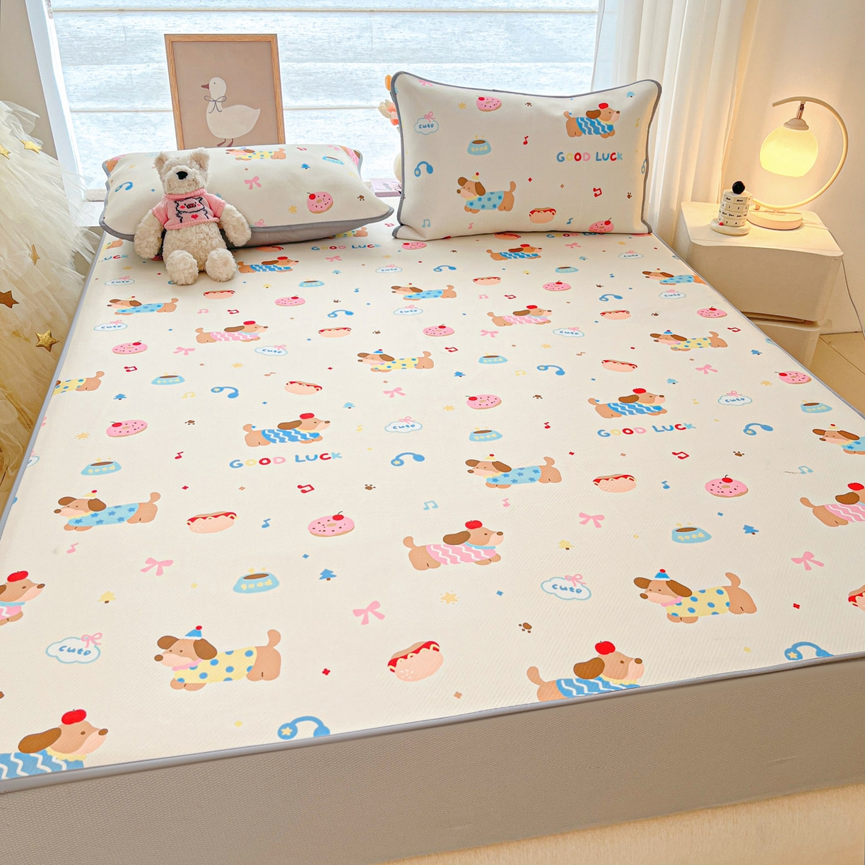 91家纺网 家纺一手货源 找家纺 川悦生活 2026新款凉豆豆斜纹冰丝凉席单品床笠单件床笠 床笠腊肠庄园