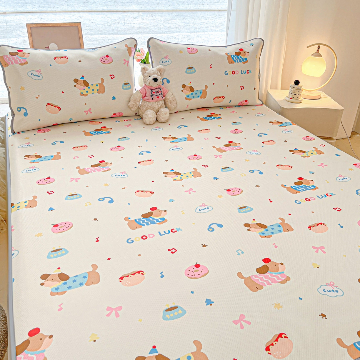 91家纺网 家纺一手货源 找家纺 川悦生活 2026新款凉豆豆斜纹冰丝凉席单品床笠单件床笠 床笠腊肠庄园