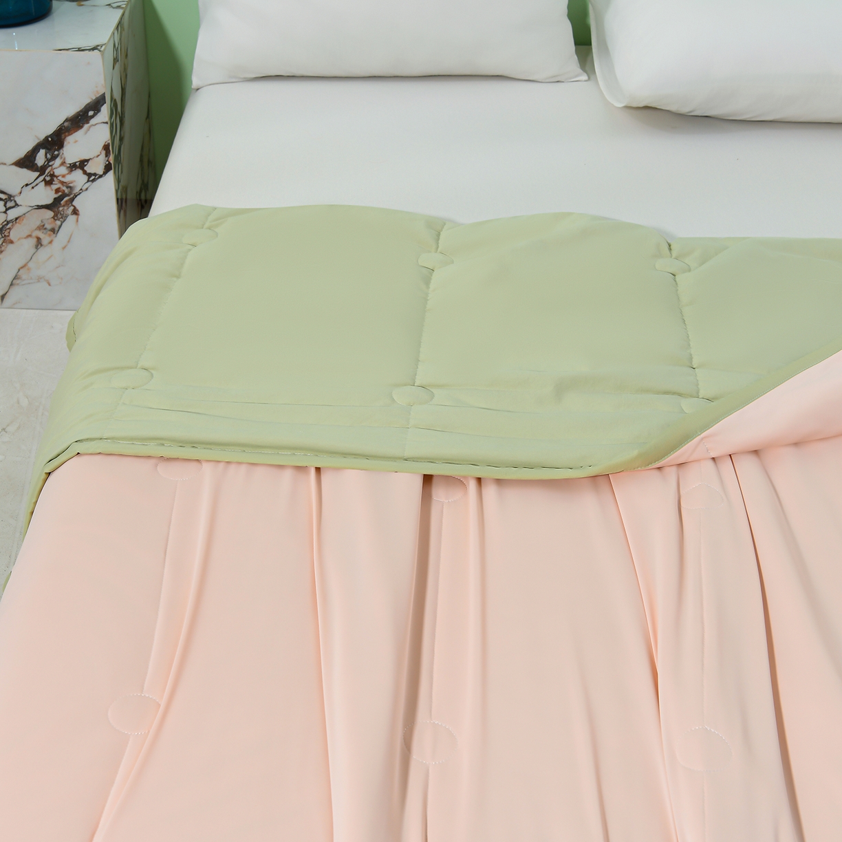 91家纺网 家纺一手货源 找家纺 羽涵家纺 2026新款双感凉感丝夏被夏凉被空调被 青柠粉