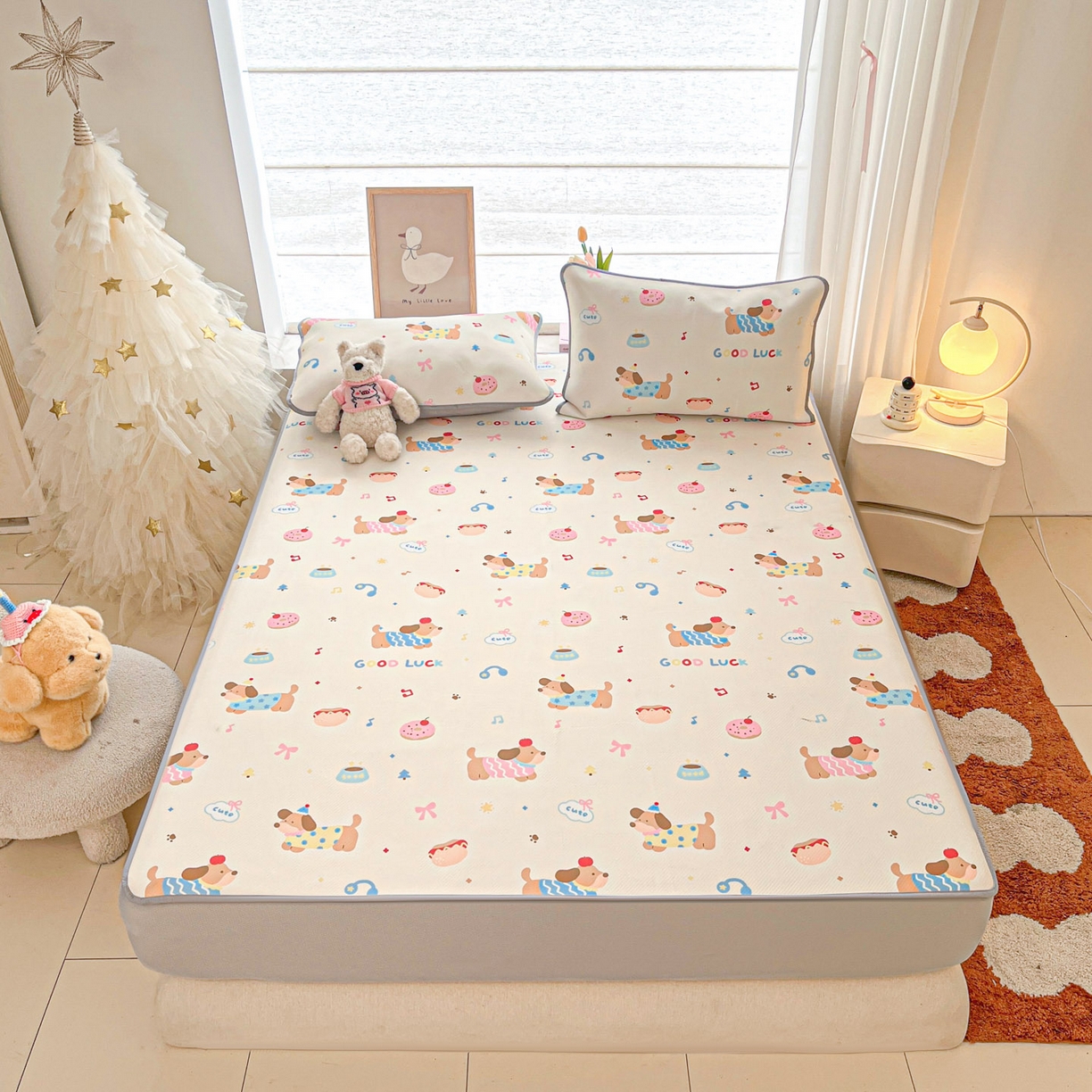 91家纺网 家纺一手货源 找家纺 川悦生活 2026新款凉豆豆斜纹冰丝凉席单品床笠单件床笠 床笠腊肠庄园