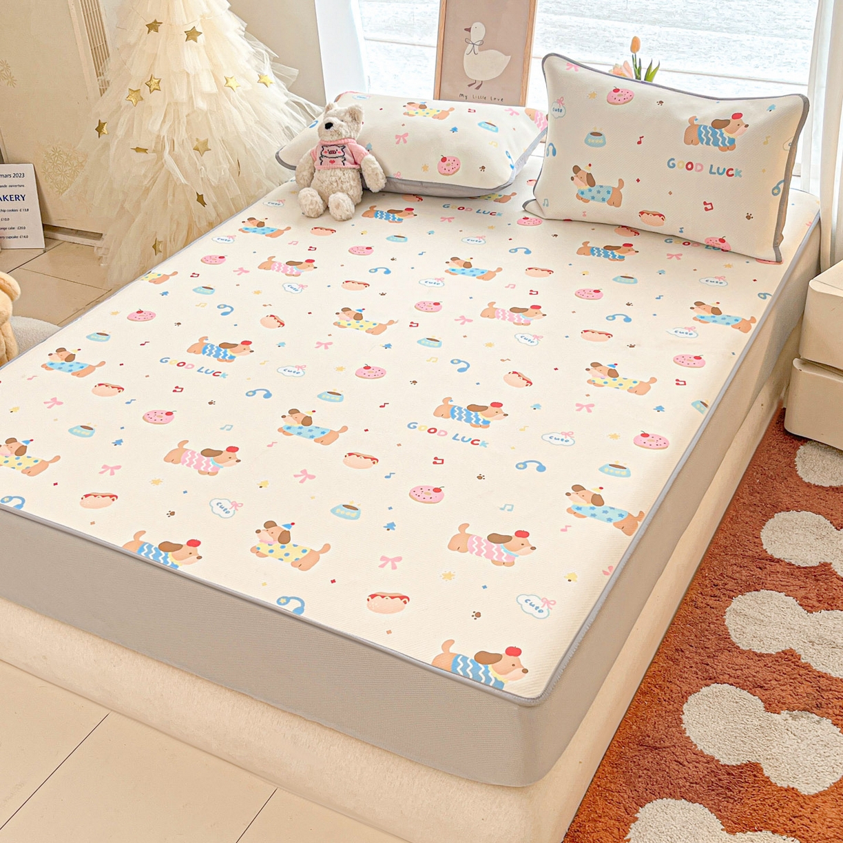 91家纺网 家纺一手货源 找家纺 川悦生活 2026新款凉豆豆斜纹冰丝凉席单品床笠单件床笠 床笠腊肠庄园