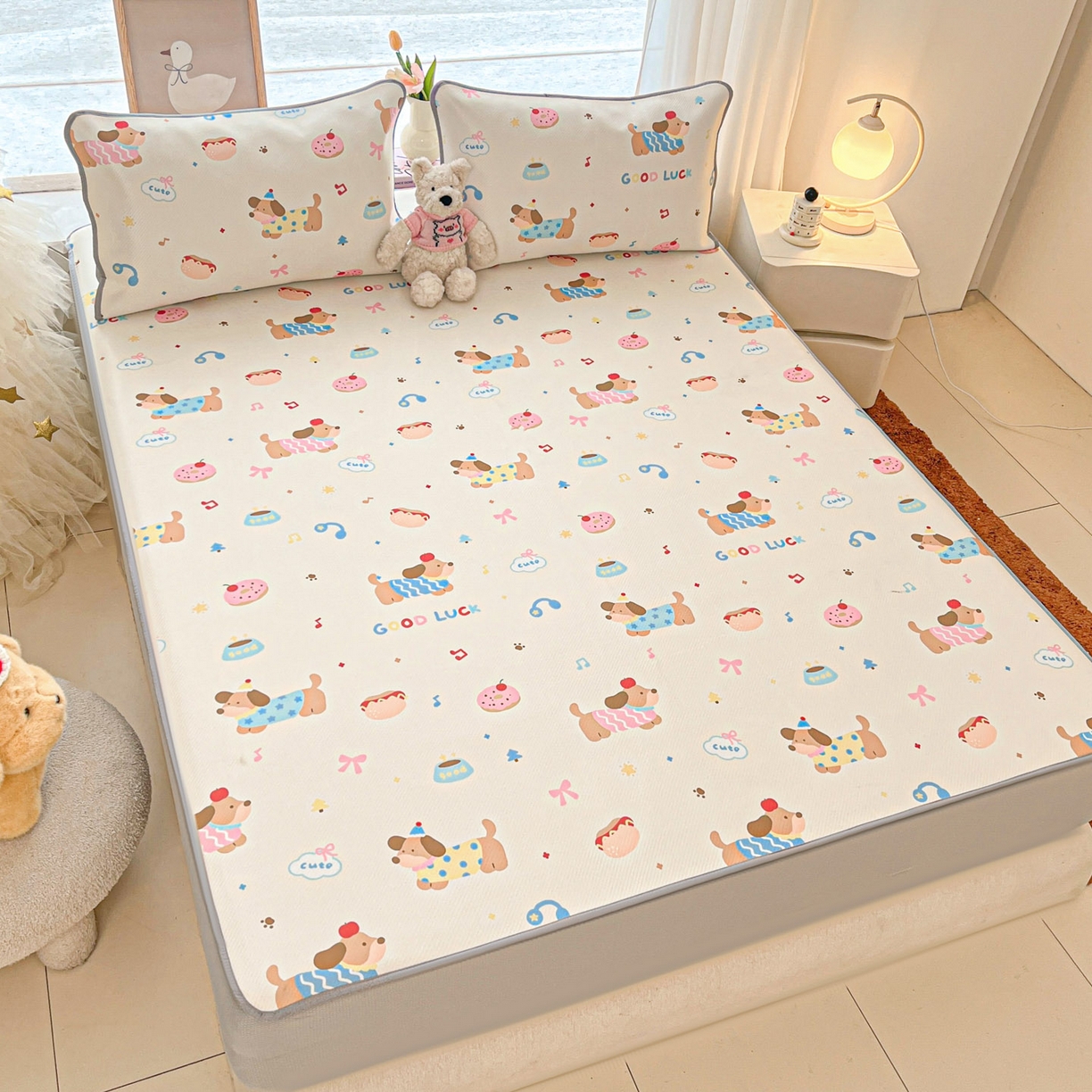 91家纺网 家纺一手货源 找家纺 川悦生活 2026新款凉豆豆斜纹冰丝凉席单品床笠单件床笠 床笠腊肠庄园