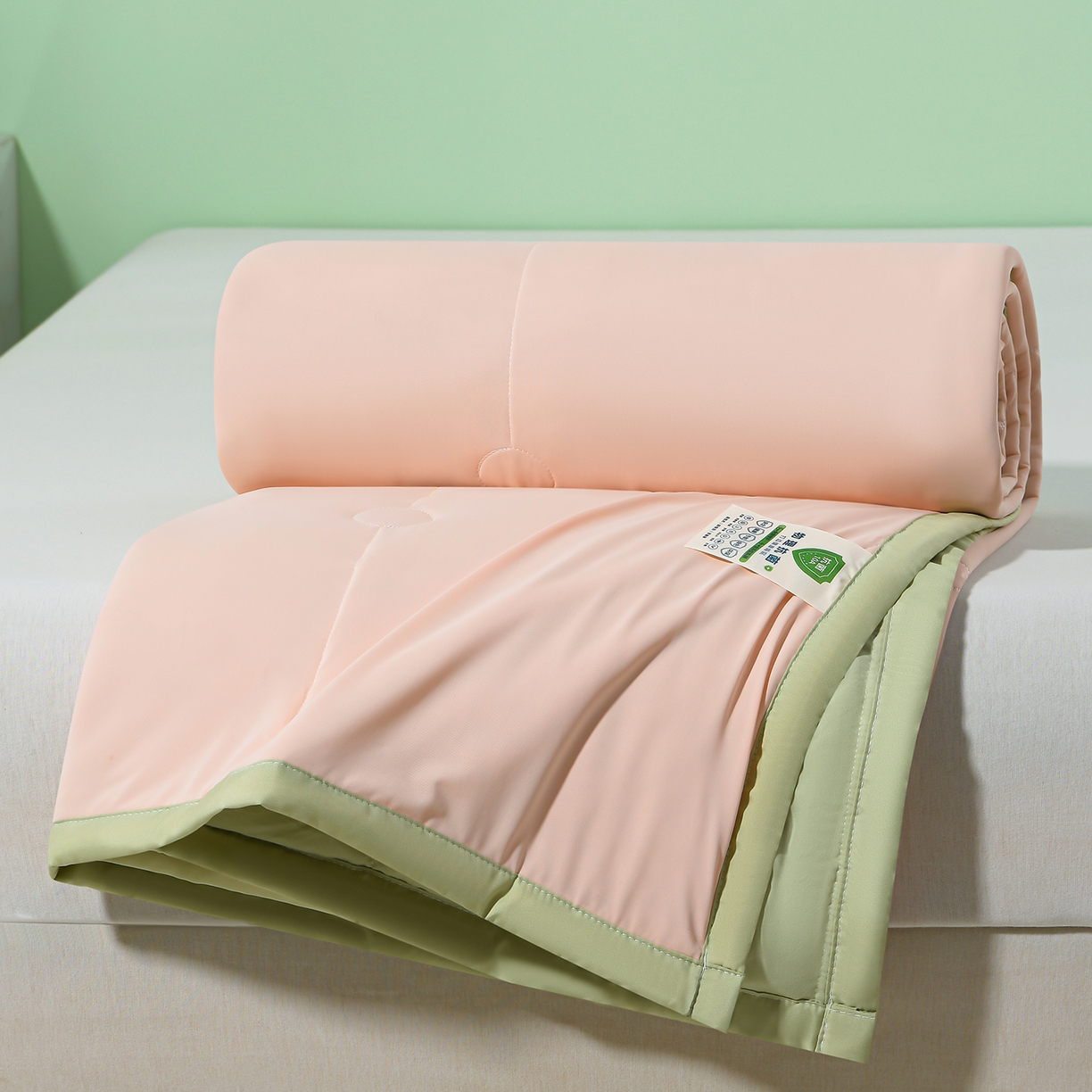 91家纺网 家纺一手货源 找家纺 羽涵家纺 2026新款双感凉感丝夏被夏凉被空调被 青柠粉