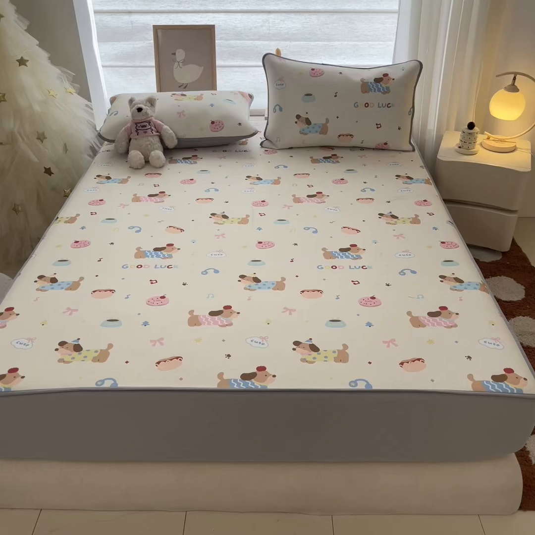 91家纺网 家纺一手货源 找家纺 川悦生活 2026新款凉豆豆斜纹冰丝凉席单品床笠单件床笠 床笠腊肠庄园