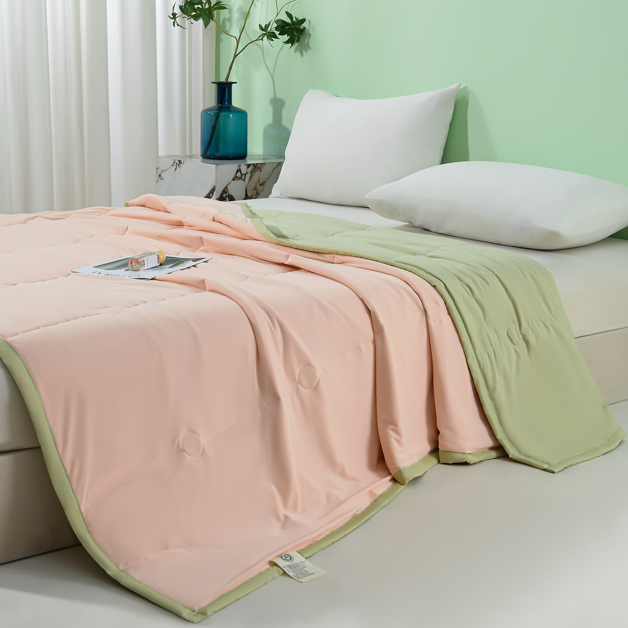 91家纺网 家纺一手货源 找家纺 羽涵家纺 2026新款双感凉感丝夏被夏凉被空调被 青柠粉