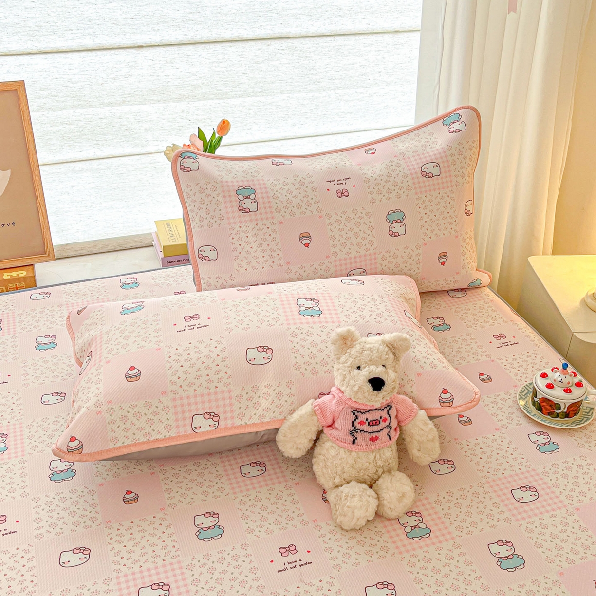 91家纺网 家纺一手货源 找家纺 川悦生活 2026新款凉豆豆斜纹冰丝凉席单品床笠单件床笠 床笠奶油糕糕喵