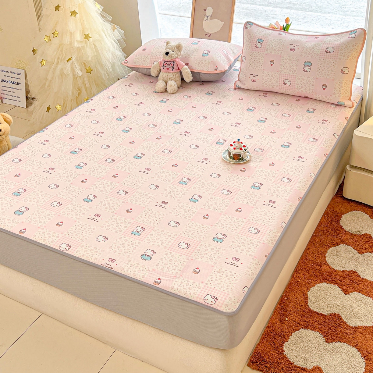 91家纺网 家纺一手货源 找家纺 川悦生活 2026新款凉豆豆斜纹冰丝凉席单品床笠单件床笠 床笠奶油糕糕喵