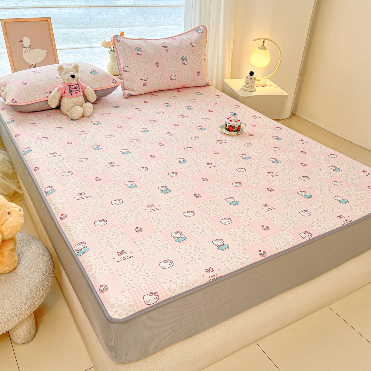 91家纺网 家纺一手货源 找家纺 川悦生活 2026新款凉豆豆斜纹冰丝凉席单品床笠单件床笠 床笠奶油糕糕喵