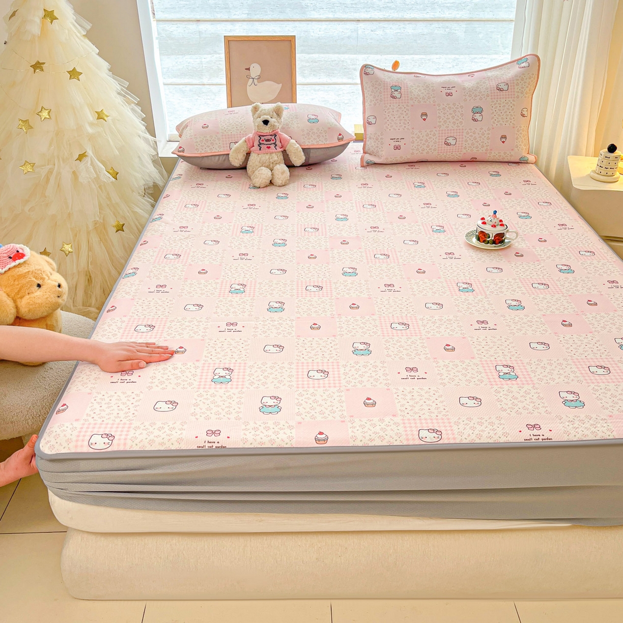 91家纺网 家纺一手货源 找家纺 川悦生活 2026新款凉豆豆斜纹冰丝凉席单品床笠单件床笠 床笠奶油糕糕喵