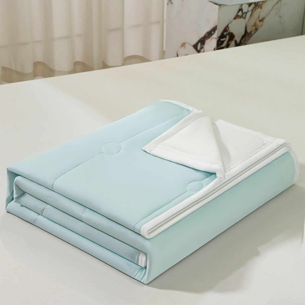 91家纺网 家纺一手货源 找家纺 羽涵家纺 2026新款双感凉感丝夏被夏凉被空调被 天青蓝