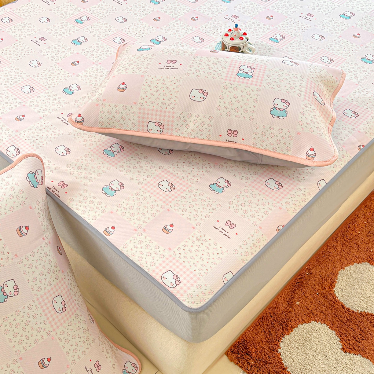 91家纺网 家纺一手货源 找家纺 川悦生活 2026新款凉豆豆斜纹冰丝凉席单品床笠单件床笠 床笠奶油糕糕喵