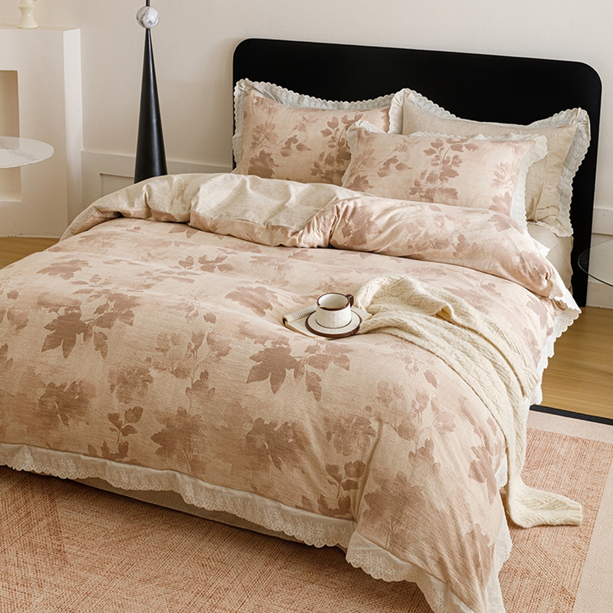 91家纺网 家纺一手货源 找家纺 （总）悦然毛巾被 2026春夏新款加厚原麻水洗复古风四件套亚麻提花花边四件套