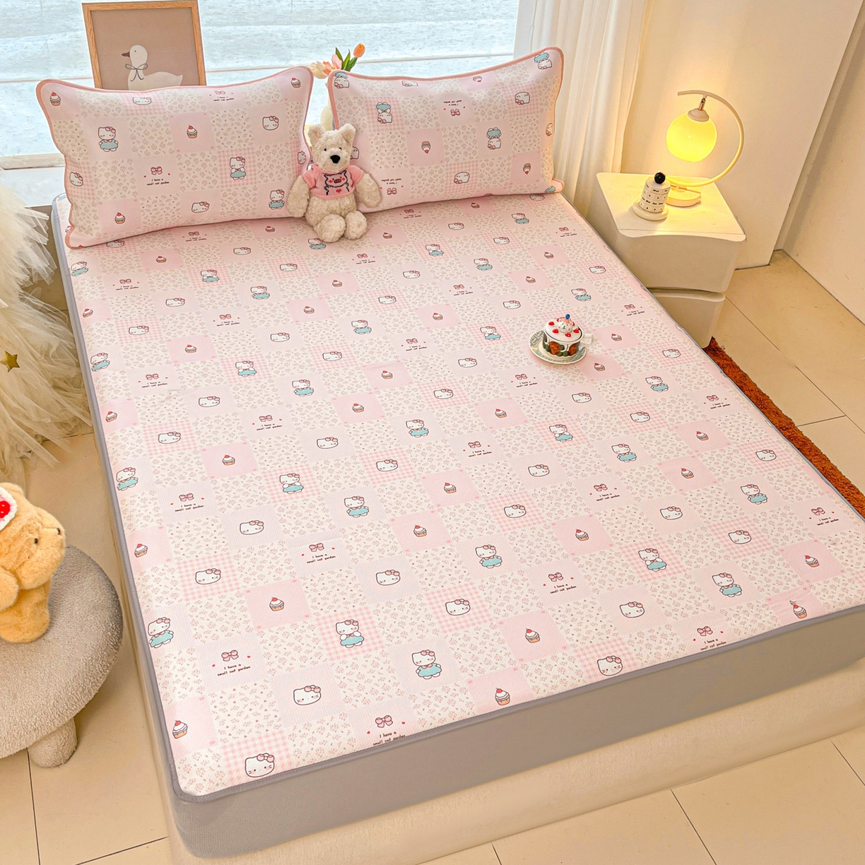 91家纺网 家纺一手货源 找家纺 川悦生活 2026新款凉豆豆斜纹冰丝凉席单品床笠单件床笠 床笠奶油糕糕喵