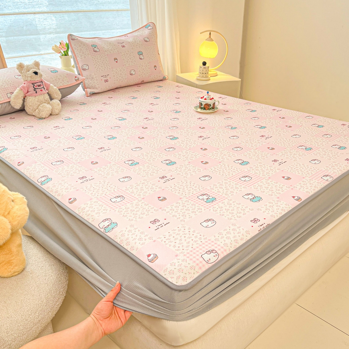 91家纺网 家纺一手货源 找家纺 川悦生活 2026新款凉豆豆斜纹冰丝凉席单品床笠单件床笠 床笠奶油糕糕喵