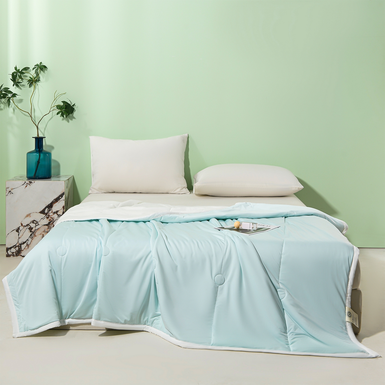 91家纺网 家纺一手货源 找家纺 羽涵家纺 2026新款双感凉感丝夏被夏凉被空调被 天青蓝