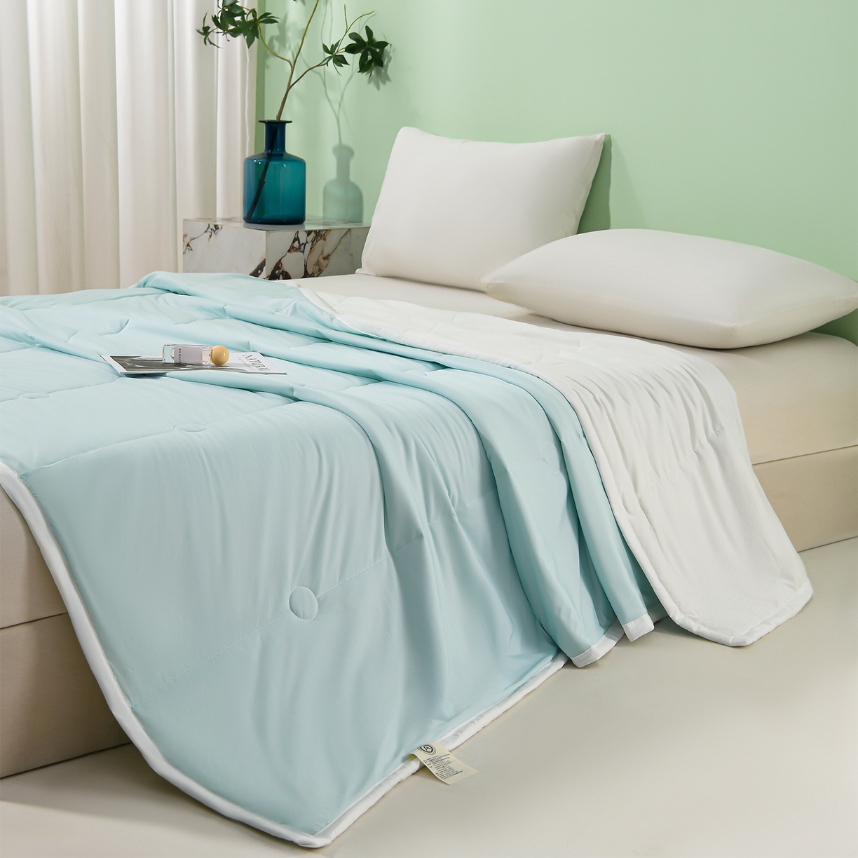 91家纺网 家纺一手货源 找家纺 羽涵家纺 2026新款双感凉感丝夏被夏凉被空调被 天青蓝