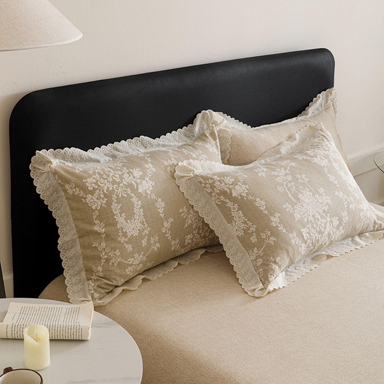 91家纺网 家纺一手货源 找家纺 悦然毛巾被 2026春夏新款加厚原麻水洗复古风四件套亚麻提花花边四件套 花梦缘