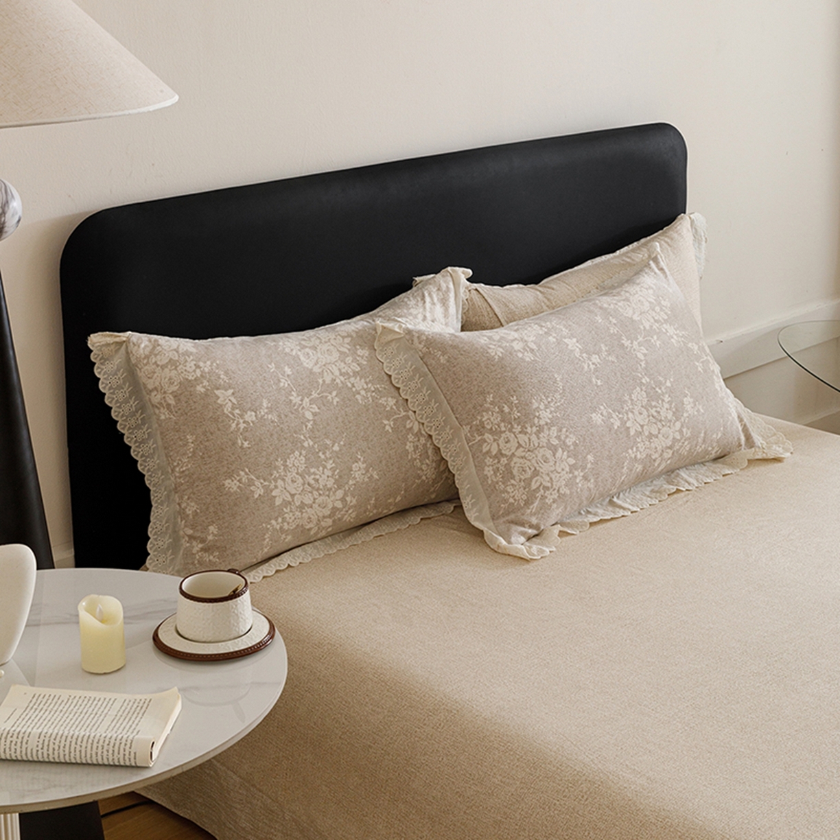 91家纺网 家纺一手货源 找家纺 悦然毛巾被 2026春夏新款加厚原麻水洗复古风四件套亚麻提花花边四件套 相思叶