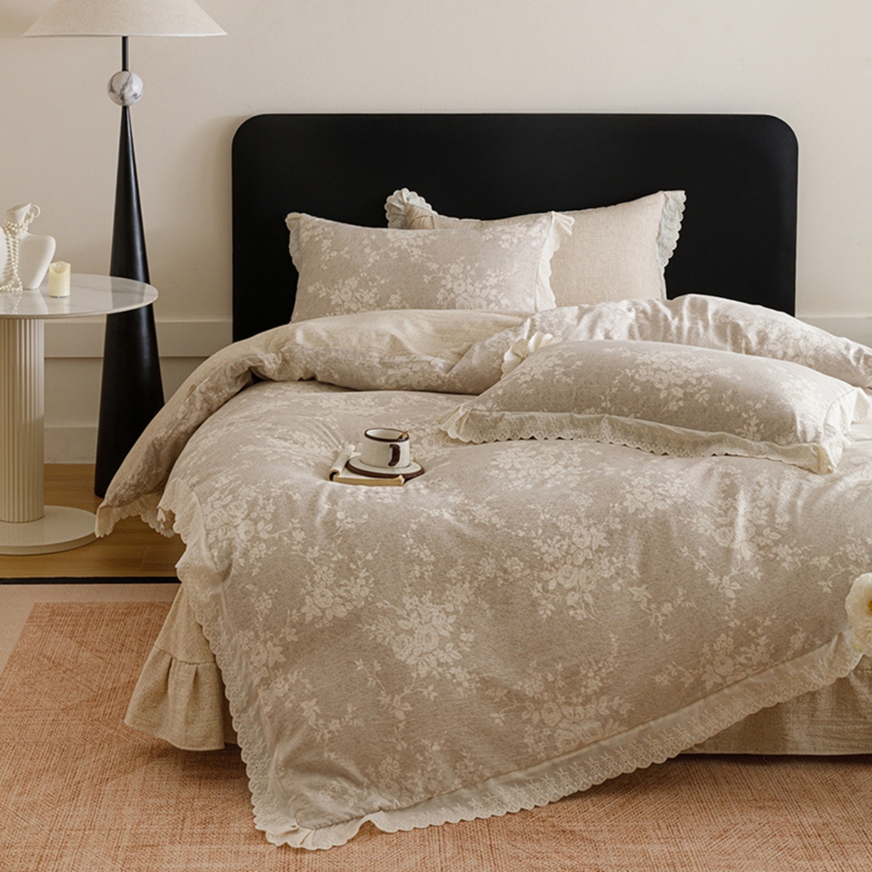 91家纺网 家纺一手货源 找家纺 （总）悦然毛巾被 2026春夏新款加厚原麻水洗复古风四件套亚麻提花花边四件套