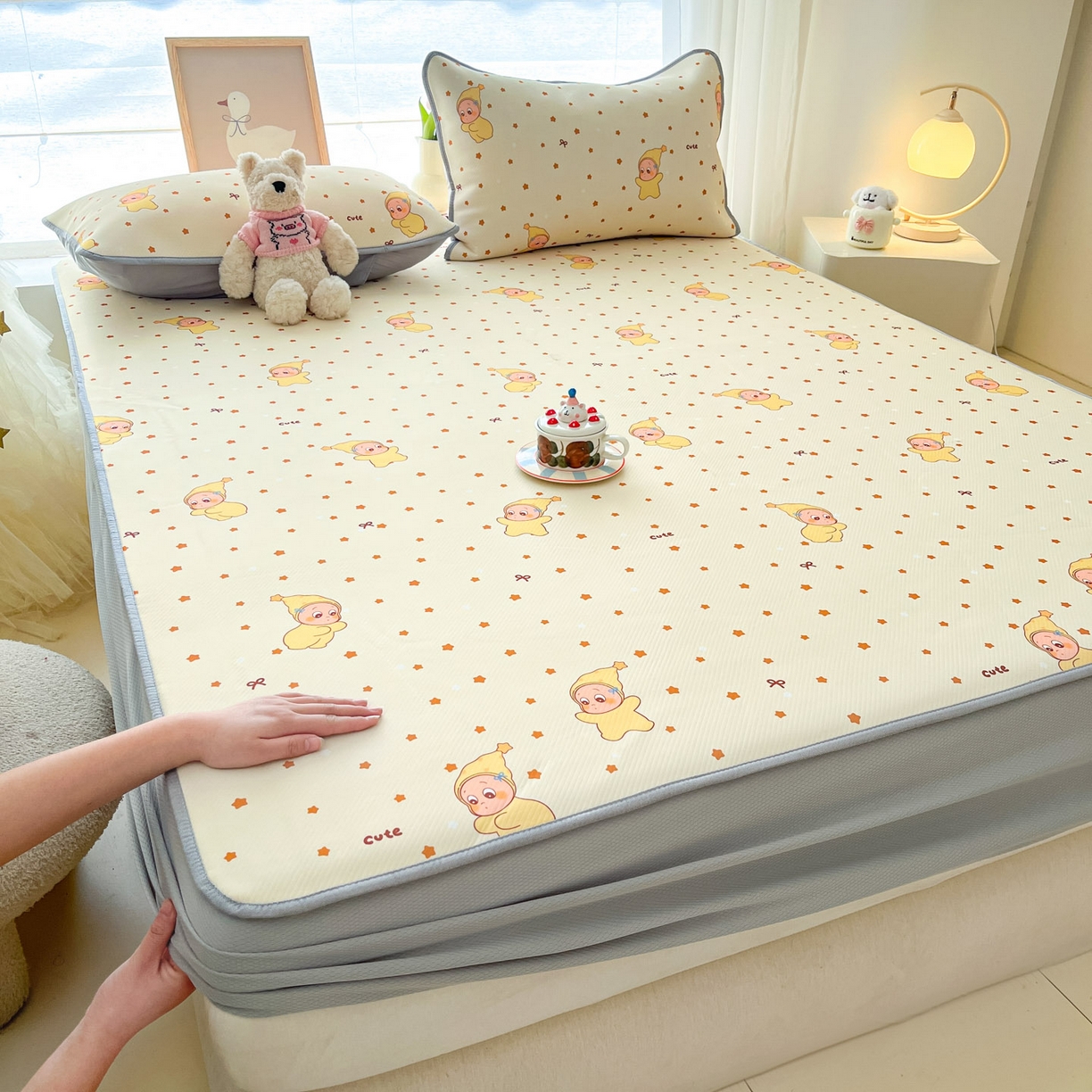 川悦生活 2026新款凉豆豆斜纹冰丝凉席单品床笠单件床笠 床笠恰星星