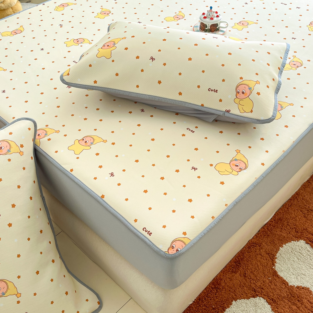 91家纺网 家纺一手货源 找家纺 川悦生活 2026新款凉豆豆斜纹冰丝凉席单品床笠单件床笠 床笠恰星星