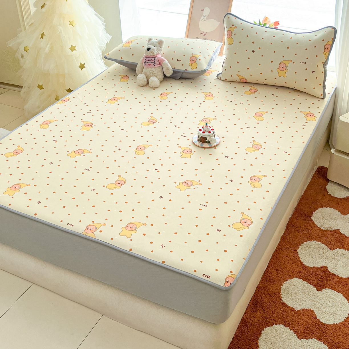 91家纺网 家纺一手货源 找家纺 川悦生活 2026新款凉豆豆斜纹冰丝凉席单品床笠单件床笠 床笠恰星星