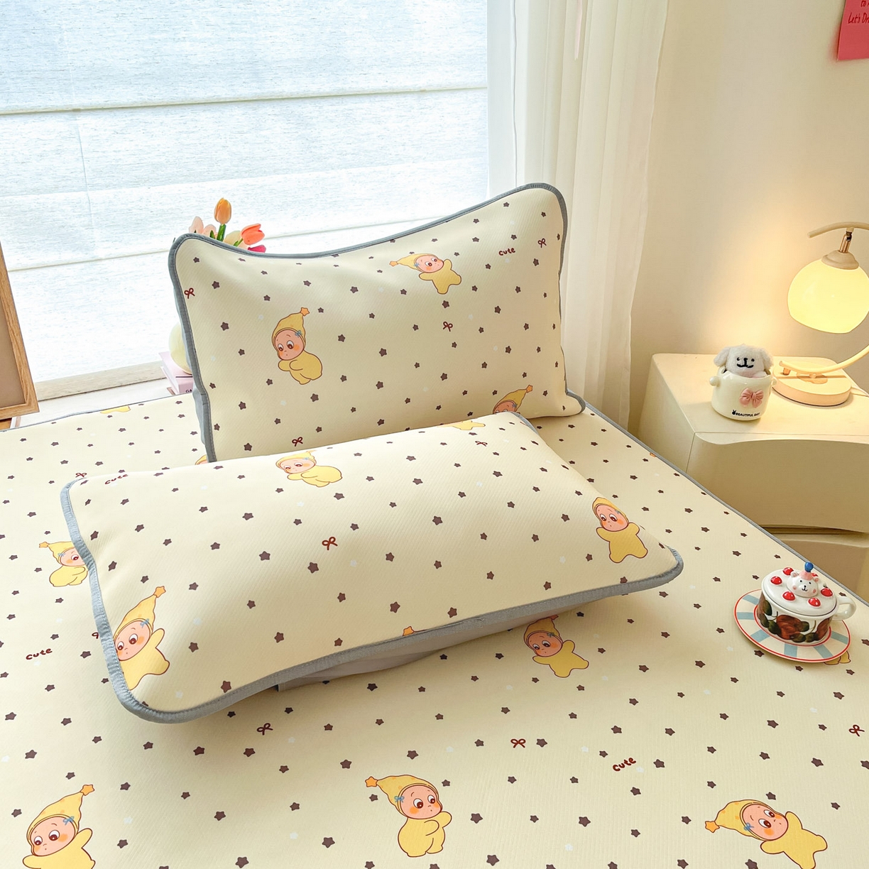 91家纺网 家纺一手货源 找家纺 川悦生活 2026新款凉豆豆斜纹冰丝凉席单品床笠单件床笠 床笠恰星星