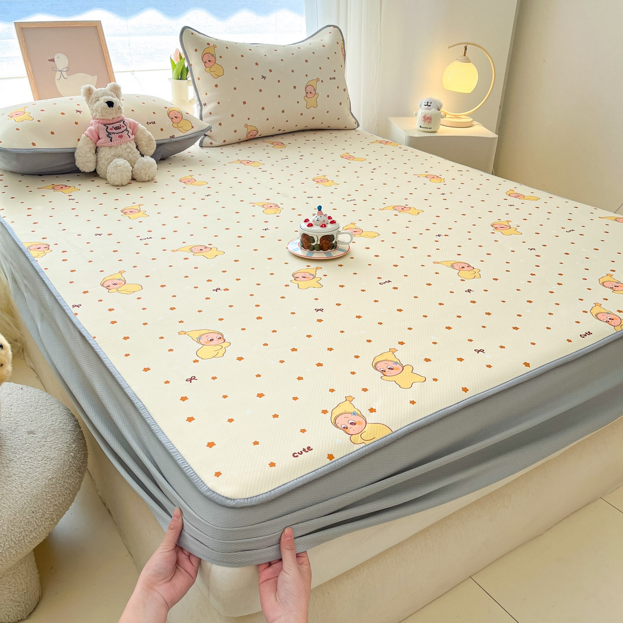 91家纺网 家纺一手货源 找家纺 川悦生活 2026新款凉豆豆斜纹冰丝凉席单品床笠单件床笠 床笠恰星星