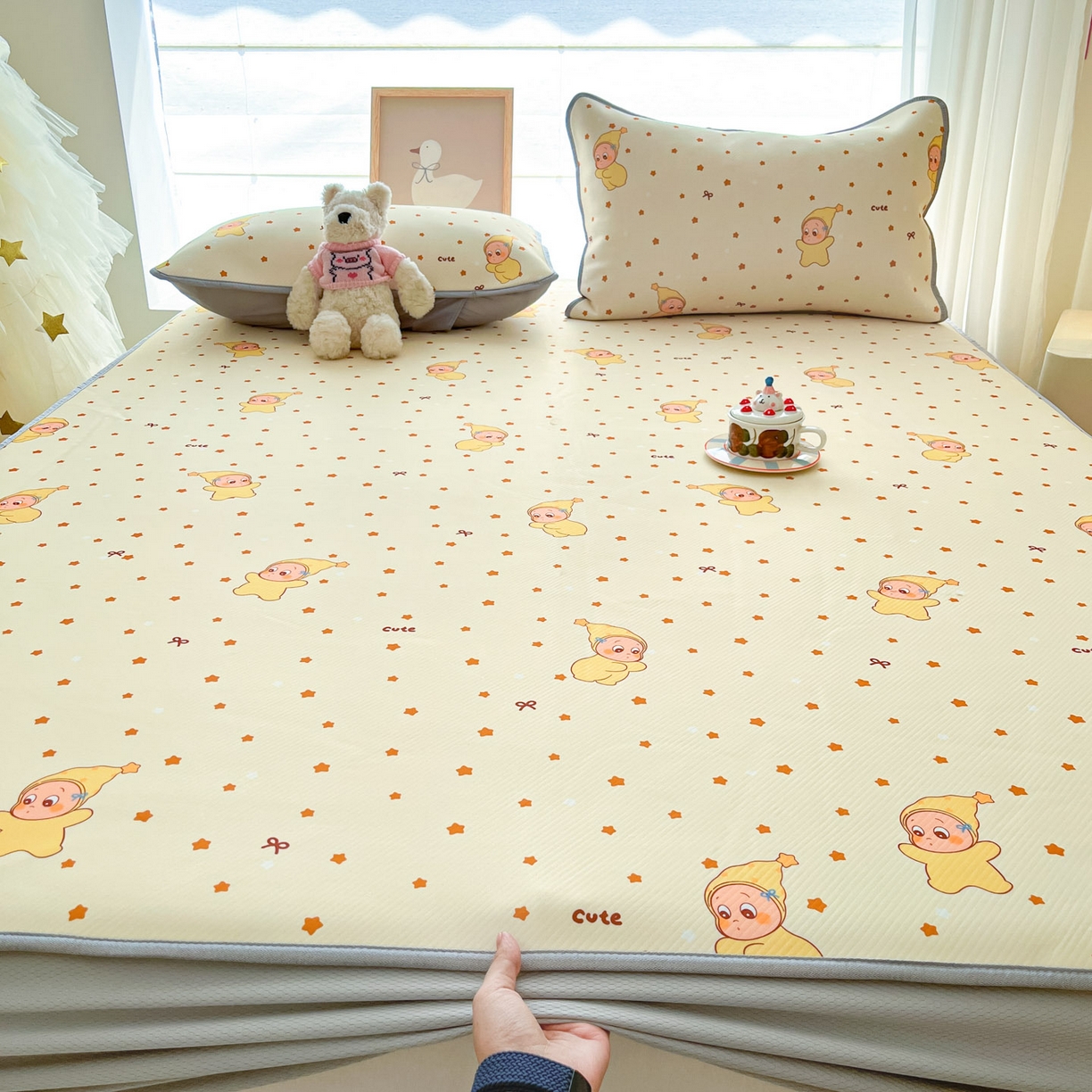 91家纺网 家纺一手货源 找家纺 川悦生活 2026新款凉豆豆斜纹冰丝凉席单品床笠单件床笠 床笠恰星星