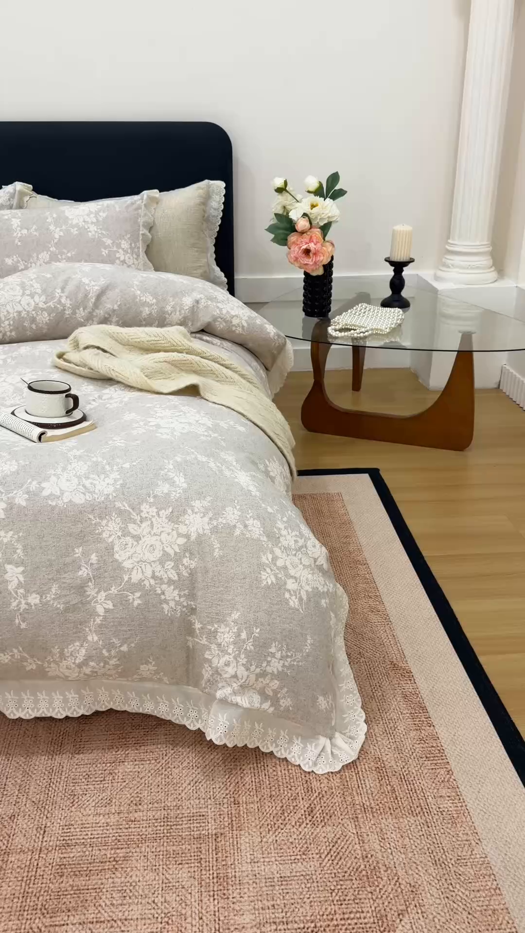 91家纺网 家纺一手货源 找家纺 悦然毛巾被 2026春夏新款加厚原麻水洗复古风四件套亚麻提花花边四件套 相思叶