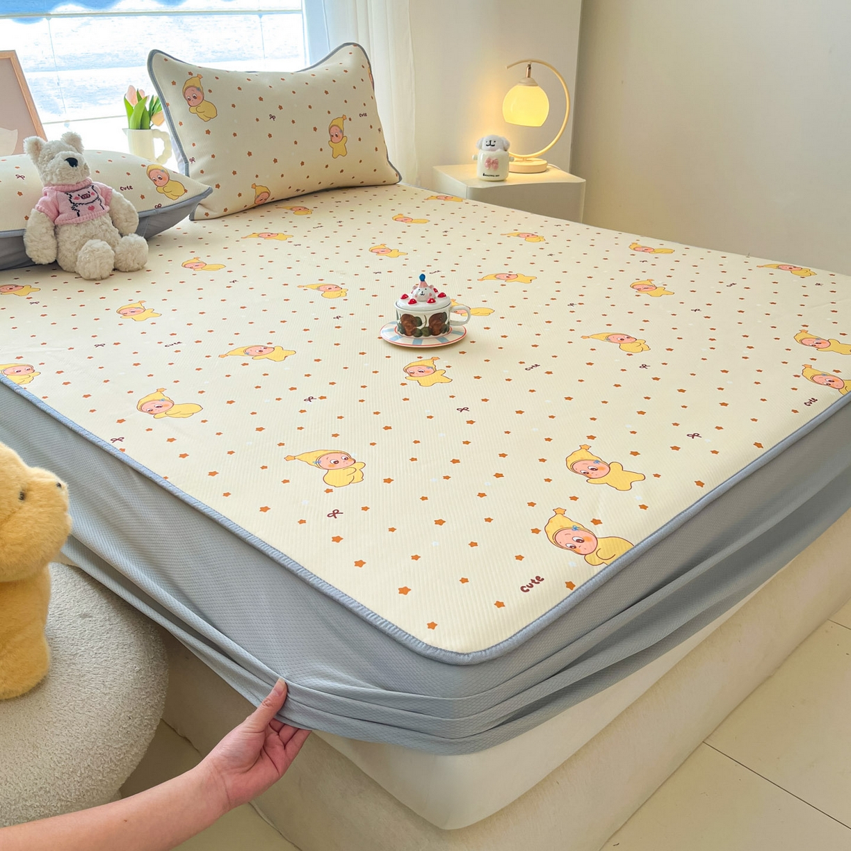 91家纺网 家纺一手货源 找家纺 川悦生活 2026新款凉豆豆斜纹冰丝凉席单品床笠单件床笠 床笠恰星星