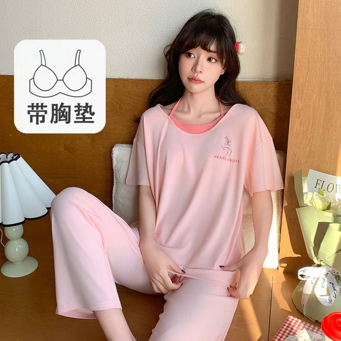 91家纺网 家纺一手货源 找家纺 （总）洛兰沙家居馆 日系夏季莫代尔棉短袖长裤家居服休闲宽松舒适大码居家睡衣 