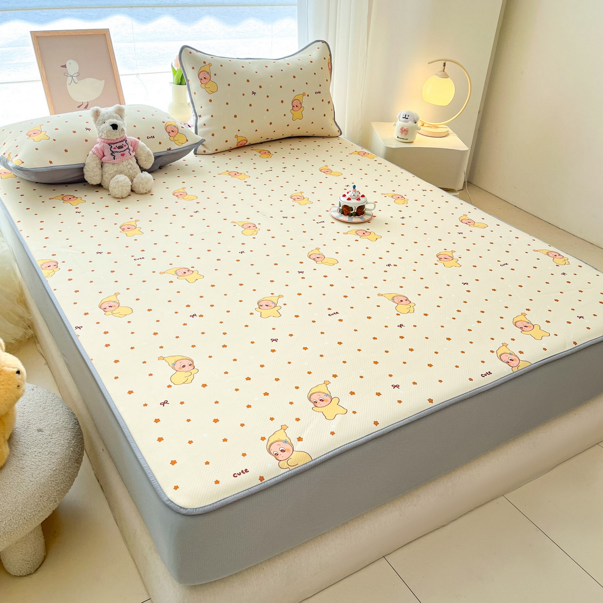 91家纺网 家纺一手货源 找家纺 川悦生活 2026新款凉豆豆斜纹冰丝凉席单品床笠单件床笠 床笠恰星星