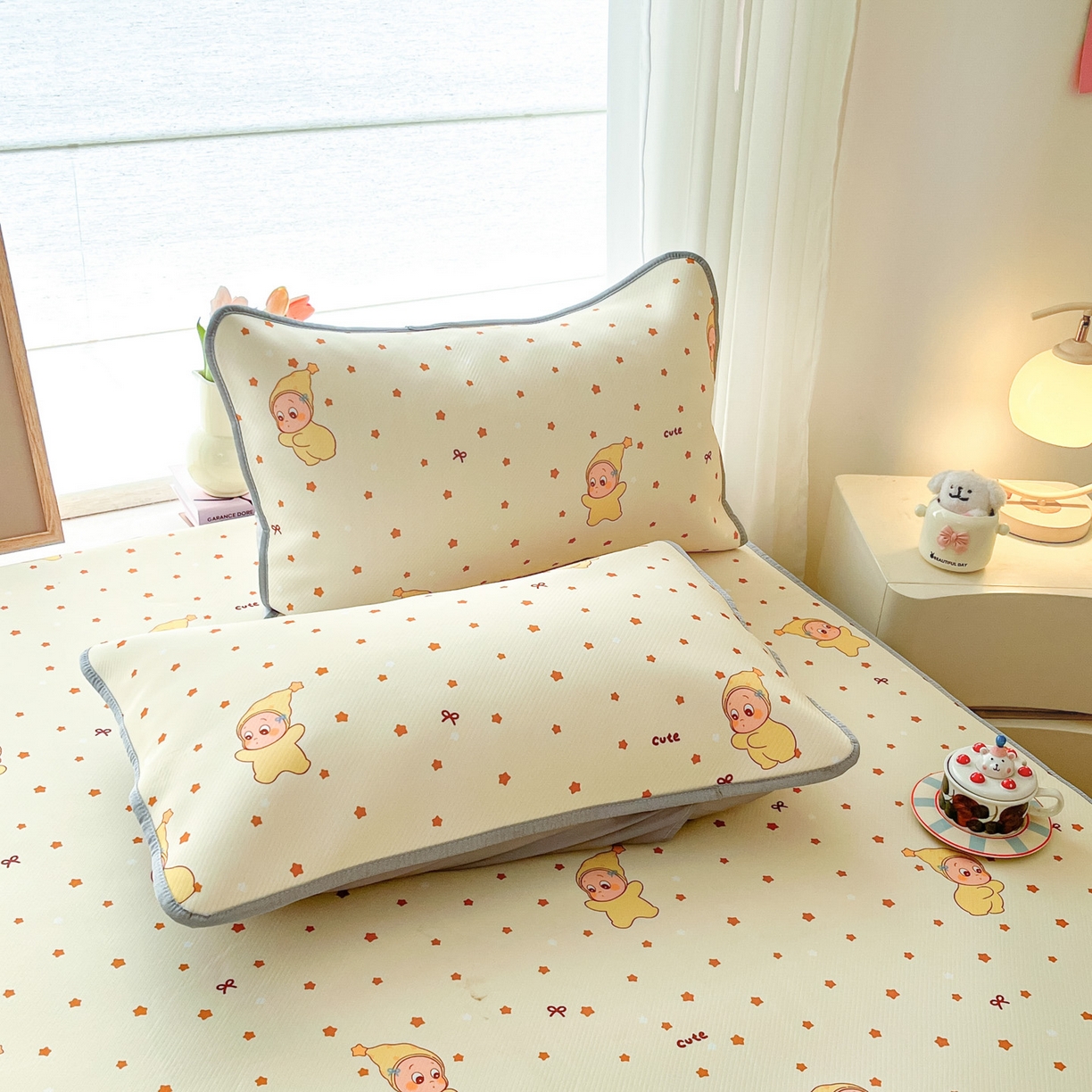 91家纺网 家纺一手货源 找家纺 川悦生活 2026新款凉豆豆斜纹冰丝凉席单品床笠单件床笠 床笠恰星星