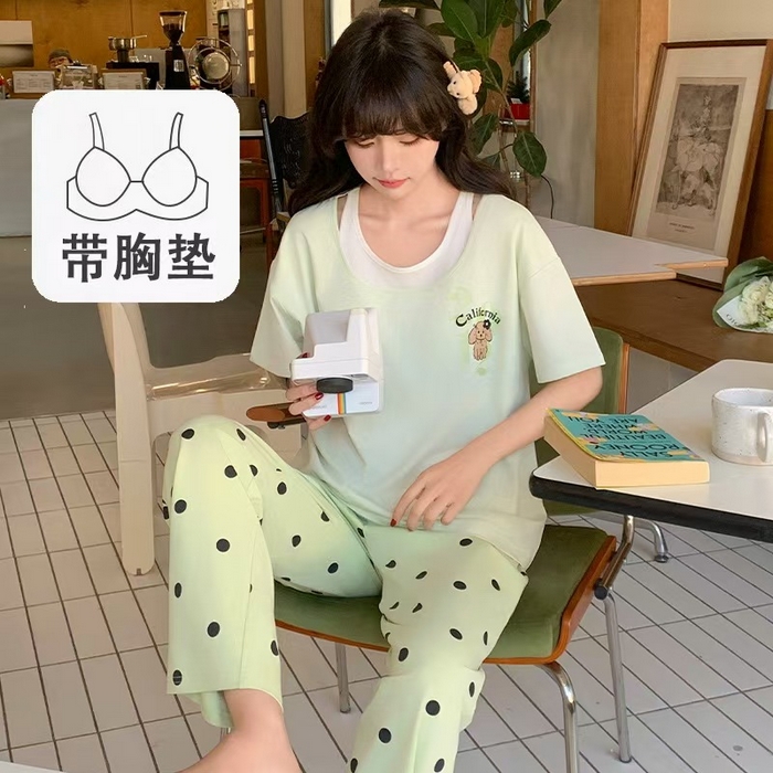 91家纺网 家纺一手货源 找家纺 （总）洛兰沙家居馆 日系夏季莫代尔棉短袖长裤家居服休闲宽松舒适大码居家睡衣 