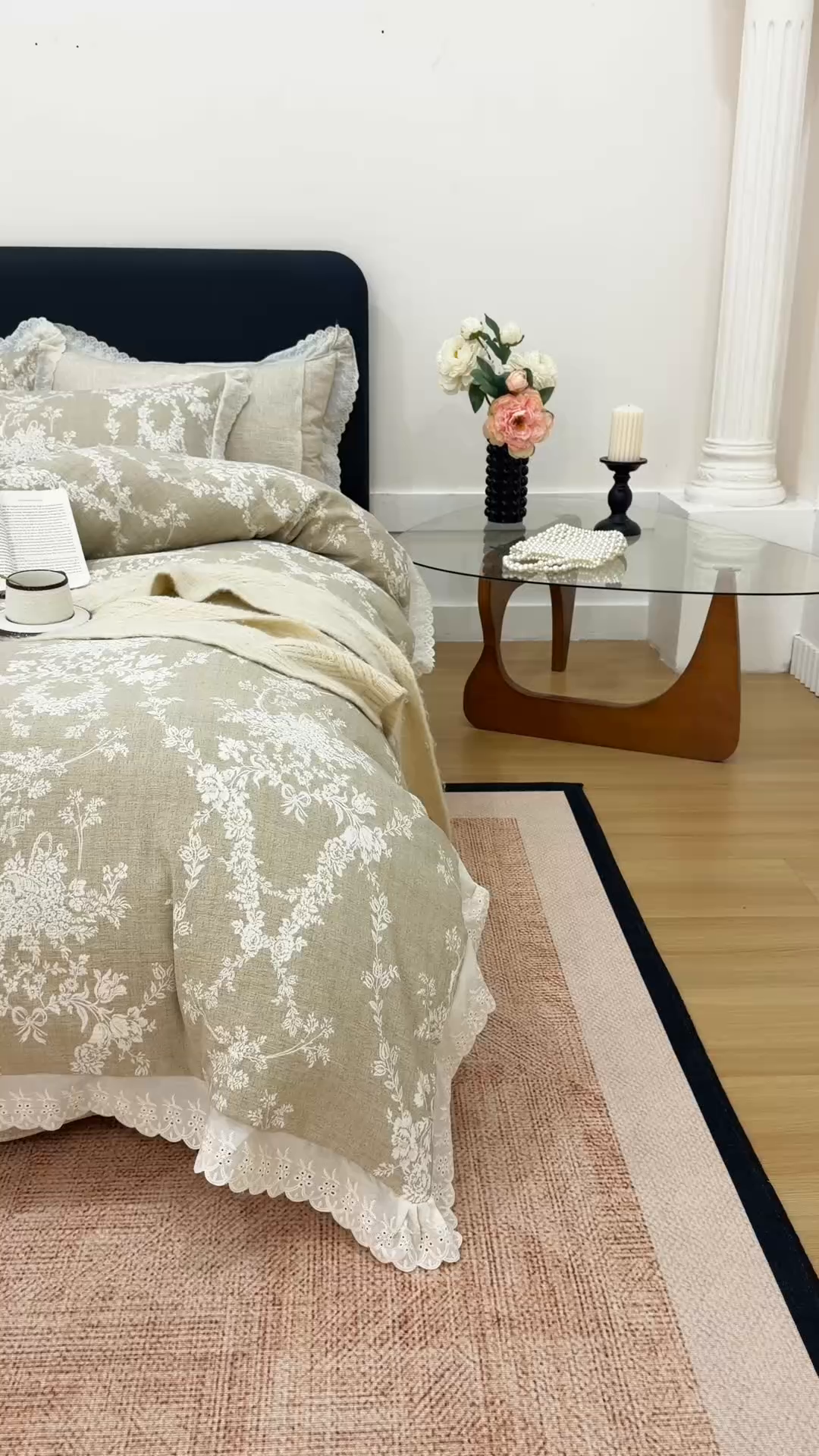 91家纺网 家纺一手货源 找家纺 悦然毛巾被 2026春夏新款加厚原麻水洗复古风四件套亚麻提花花边四件套 花梦缘