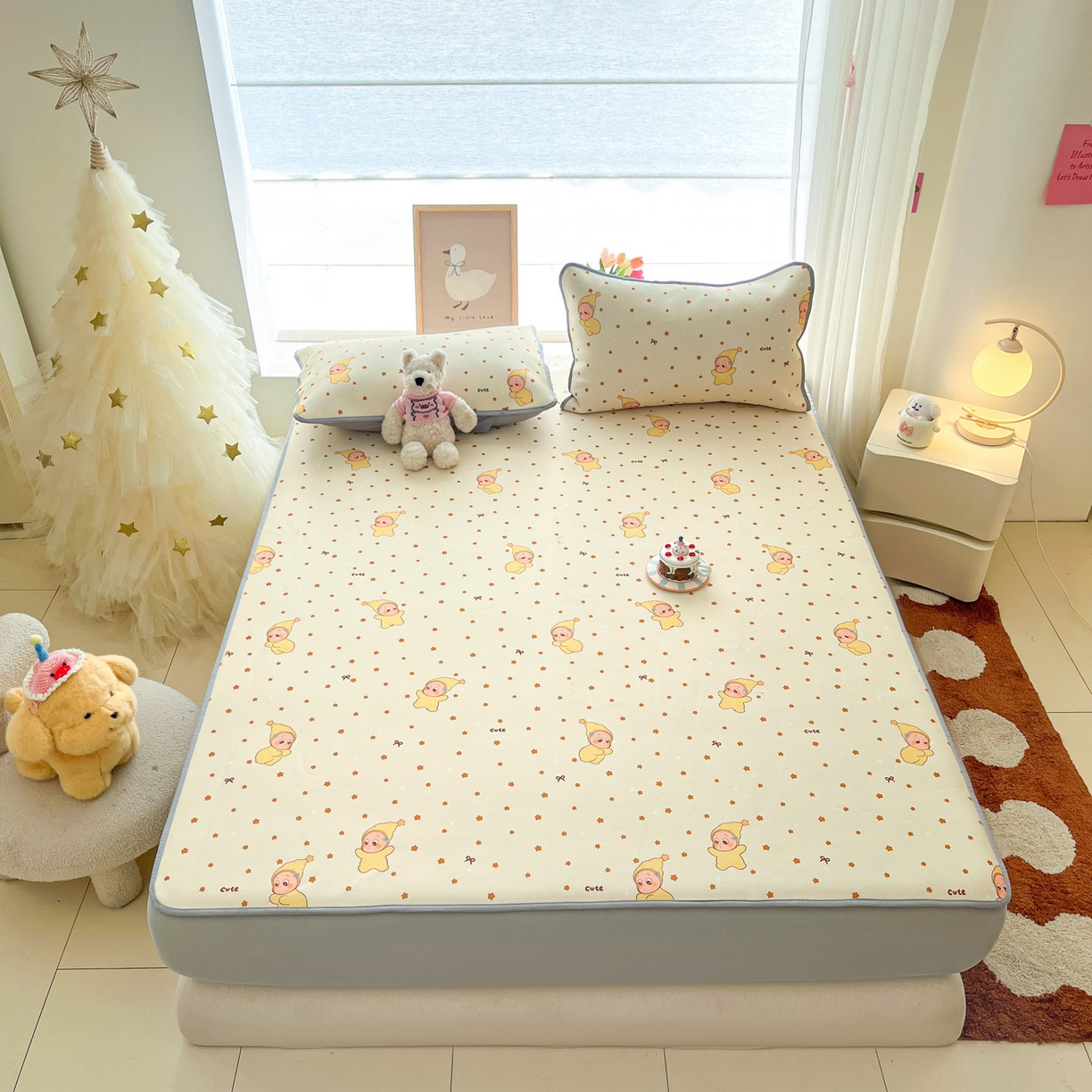 91家纺网 家纺一手货源 找家纺 川悦生活 2026新款凉豆豆斜纹冰丝凉席单品床笠单件床笠 床笠恰星星